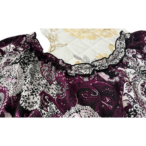 SIGNATURE BY LARRY LEVINE PULL-OVER SCOOP NECK BLOUSE, WOMENS, L, BURGUNDY BLACK - Picture 9 of 12